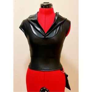 Dolls Kill Club Exx green shimmer hooded top with hip pouch pocket XS festival